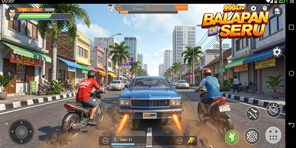 Gameplay balapan mendebarkan di 99RP dengan grafik berkualitas tinggi.