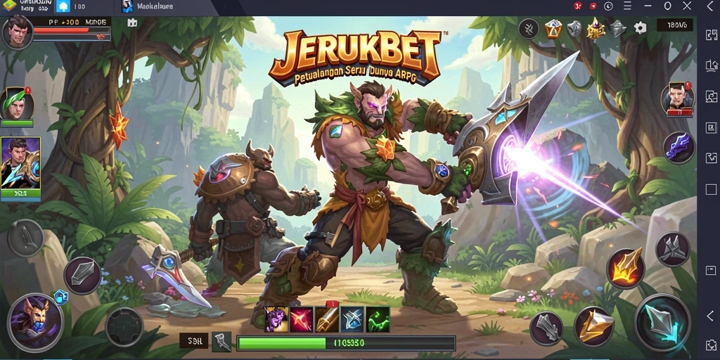 Screenshot menunjukkan aksi pertarungan dalam gameplay ARPG JERUKBET.