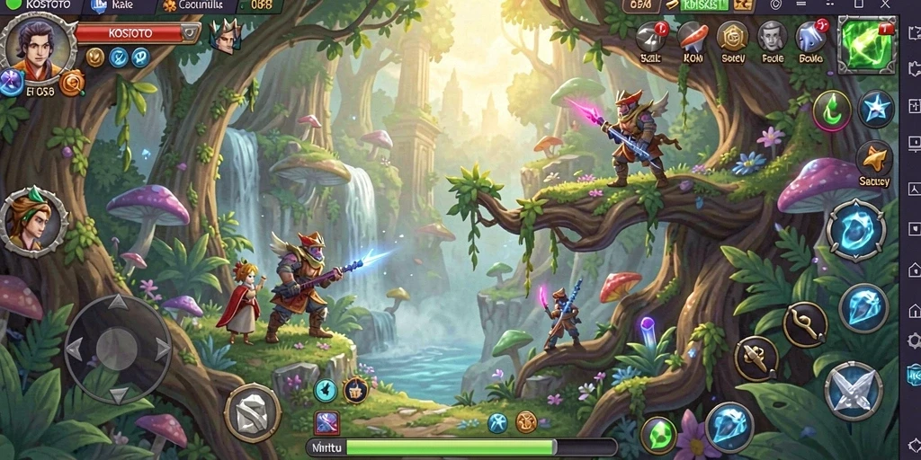 Screenshot utama KOSTOTO menampilkan aksi seru dalam petualangan RPG.