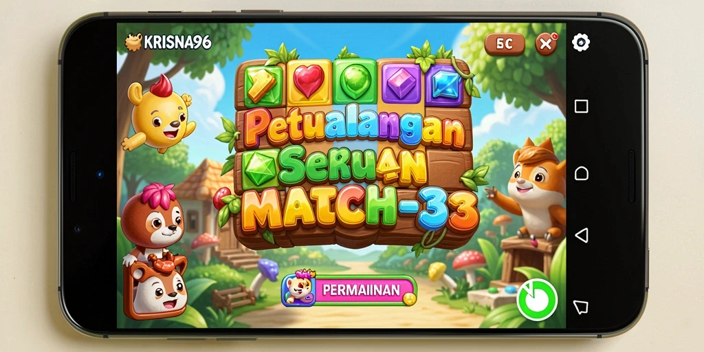 Tangkapan layar gameplay KRISNA96 yang menampilkan keseruan mencocokkan simbol.