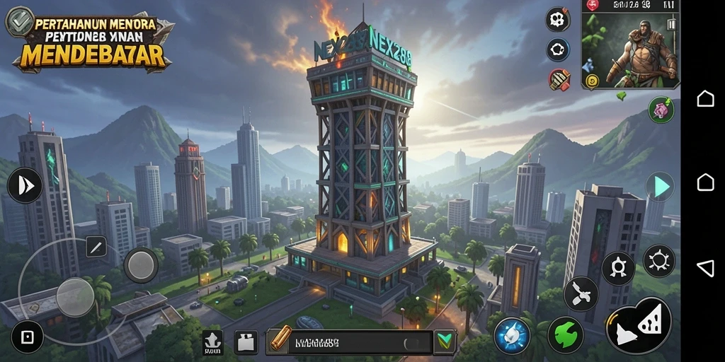 Tampilan gameplay intens dari NEX288 di medan perang Tower Defense.