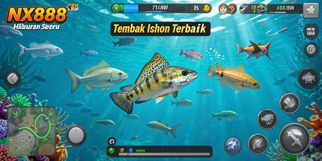 Tampilan gameplay seru dalam NX888 dengan berbagai ikan untuk ditembak.