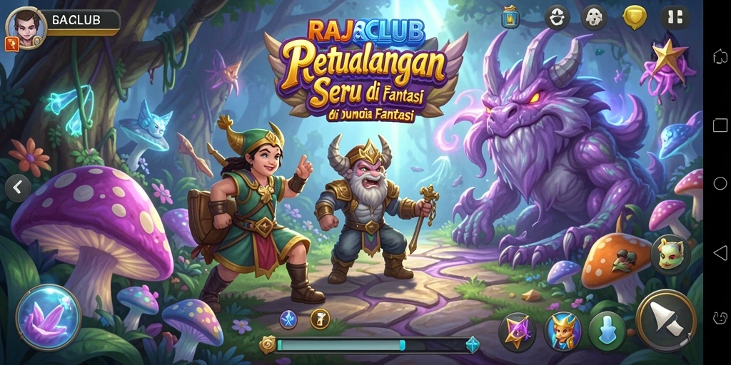 Screenshot gameplay RAJACLUB dengan karakter bertarung di arena.