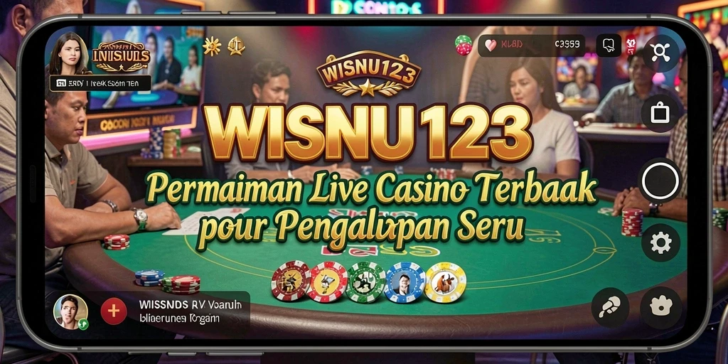 Screenshot gameplay WISNU123 yang menunjukkan dealer live berinteraksi dengan pemain.